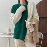New 2021 Autumn Winter Women Sweaters Color Blocking Pullovers Zipper Knitted Korean Fashion Oversized Tops