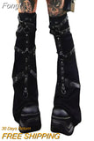 Style Ankle Leg Warmer Fall Winter Black Metal Buckle Leg Warmers Knitted y2k High Knee Legging Boot Socks Thigh High