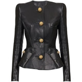 Fongt Early Spring New Star Fashion Temperament Snail Metal Button Repair Leather Jacket Jacket Jacket