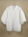 Spring Summer Chic Lantern Sleeve Top Quality Elegant Temperament Blouses Femme High Level Turn Down Collar Shirts-Outfit