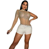 New Fashion Sexy Tight Nightclub Single Sleeve Mesh Perspective Jumpsuit Woman-Outfit