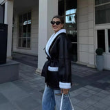 Fongt Autumn And Winter New Fashion Temperament Fur Integrated Korean Version Of Long-Sleeved Splicing Coat Woman