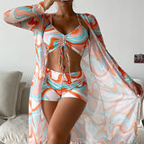 2025 New Women's Three-Piece Bikini Mesh Hooded Jersey With Fashion Anti-Smni