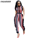 Women Fashion Striped Jumpsuits Ruffles Bodycon Rompers Designer New Elegant Sleeveless Ladies Office Playsuits