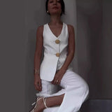 Fongt Summer New Solid Color Sleeveless Slim Vest Temperament Commuter Suit Pants Suit-Outfit