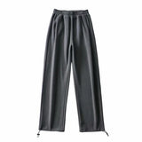 Summer New Wide-Legged Trousers Hong Kong Style Casual Floor Trousers Ladies Loose Exercise Leg Drawstring Trousers-Outfit