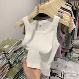 Girls Tight Anti-Smooth Threaded Vest Women's Spring And Summer Suit Slim Top Ins Tide-Outfit