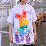 Cute Rainbow Rabbit Graffiti T Shirts Men Women Oversized Short Sleeve Casual Tops Harajuku Street Kawaii Graphic Tee-Outfit