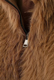 Brown Furry Turn Down Collar Long Sleeve Jacket-Outfit