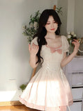 Sleeve Kawaii Lolita Mini Dress Women Pink Bow Princess Sweet Party Cute Dress A-Line Elegant Fairy Dress 2023 Spring