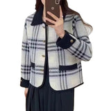 New Autumn 2024 Xiaoxiangfeng Imitation Double-Sided Tweed Jacket Women's Plaid Short Vintage Small Cardigan Jacket-Outfit