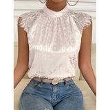 Sexy Lace Blouses Summer Solid Pink Shirts 2023 Elegant Stand Collar Top Lady Loose Shirt Womens Blusas Mujer