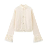 Fongt Women's INS Burst Cuff Hair Spliced Cardigan Commuter Sweater Jacket Knitted Shirt