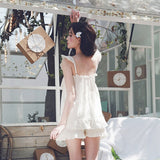 women's summer solid color thin sexy suspender shorts two-piece sleeveless vest cute home service Lace white