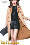 Buckskin Suede Trench Coats Women Spring Autumn Long Coat S-6XL Windbreaker Female Double-Breasted Trench