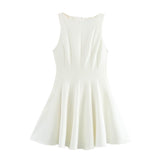 Fongt Short Dress 2025 Spring And Summer Set Wide Swing Women's Sleeveless Boat Collar Body A-Word Mini Dress