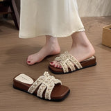 Fongt Fragrant Wind Thick Bottom Slippers Women 2025 Summer New Square Head Holiday Slippers Women Wearing Skirts And Flip-Flops
