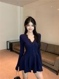 Lust Wind V-Neck Knitted Dress Women Autumn 2025 New Waist A Word Showing Lean And Fluffy Retro Red Short