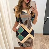 New Fashionable Women's Slimming Pocket Positioning Printed Short-Sleeved Dress From Stock-Outfit
