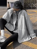 Solid Color Oversized Zip Up Hoodie-Outfit