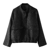 Fongt New Women's Street Personality Gold Beads Jacket Pocket Coat