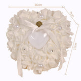 Jewelry Case Heart-shape Rose Flowers Ring Box Romantic Wedding Ring Bearer Pillow Cushion Holder Valentine's Day Gift