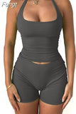 Summer Women Sexy Y2K Outfits 2 Piece Sets Lace Up Sleeveless Backless Halter Crop Top High Waist Shorts Suits