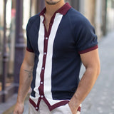 Fongt Men's Single-Dcupy Splicing-Colbled Knitted Shirt Men's Casual POLO Shirt