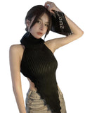 Fongt Vest Knitted Shirt Women Spring Autumn New Design High-Necked Sweater Hot Girl Sexy Thin Short