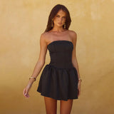 Satin Ruched Strapless Mini Dress-Outfit