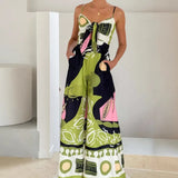 Fongt New Casual Fashion Digital Printed Chest Strapped With Jumpsuit Woman