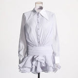Spring 2025 New Fashion Temperament Collar Single Row Buckle Lotus Leaf Side Design Short Women's