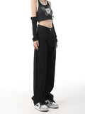 Five Pointed Star Straight Women Black Jeans European and American Style Design High Waist Wide Leg Length All Match