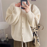 Fongt Wind Korea Is Loose Sweater Coat 2024 Autumn Winter New Style Temperament Pure Color Stripe Adds Thick Knitting Cardigan Female-Outfit
