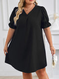 Independent Station Spring And Summer New V-Collar Short-Sleeved Solid Color Large-Size Dress-Outfit