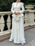 Fongt Temperament Famous 2025 Autumn New Fashion Elegant Retro Splicing Butterfly Wrinkle Skirt Dress Suit Woman