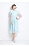 Fongt Famous Style Suit Female Lace Hook Bubble Sleeve Shirt Two Sets Of High-Rise Thin Half-Dress Skirt