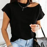 Tshirt Off Shoulder Short Sleeve White Solid Black Ladies Tshirts Halter 2020 Summer Fashion Casual T Shirts Tops