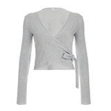 Solid Wrap Around Top And Drawstring Pants Set-Outfit