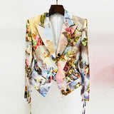 Fongt New Fashion Rope Repair Waist Retro Renaissance Angel Printed Suit Jacket
