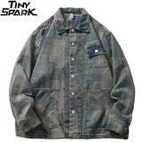 Men Hip Hop Denim Jacket Color Block Patchwork Denim Jacket Coat Streetwear Harajuku Cotton Casual Jacket Outwear