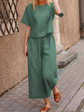 Plus Size Loose Solid Classic Style Color Shirt Trousers Two-piece