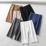 women cotton high waist elastic pure color slim Knee-Length bike shorts