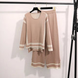 Fongt Fashion Simple Splicing Loose Long-Sleeved Top High Waist Thin Leg Pants Knitted
