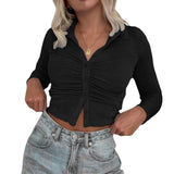 Fongt Summer New Fashion Sexy Hottie Flip-Flops Over-Necked Long-Sleeved Shirt Top Woman