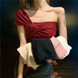 Fongt A Sexy Oblique Shoulder Knitting Small Sling Vest For The Summer New Hanging Neck Sleeveless Boobs Hottie
