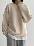 Fongt And Winter Languid Wind Round Collar Plus Thick Solid Color Knitted Women's Autumn And Winter European Hood Long-Sleeved Sweater Top