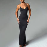 Fongt Summer New Temperament Sexy Trend V Collar Back Slim Dress