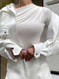 Sleeve Top White T-Shirts Women Basic Crop Top Autumn Pollover Solid Skew Neck T Shirt Streetwear Basic Black Y2K