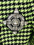 STREET Newest 2023 Fashion Designer Women's Lion Buttons Logo Beaded Houndstooth Tweed